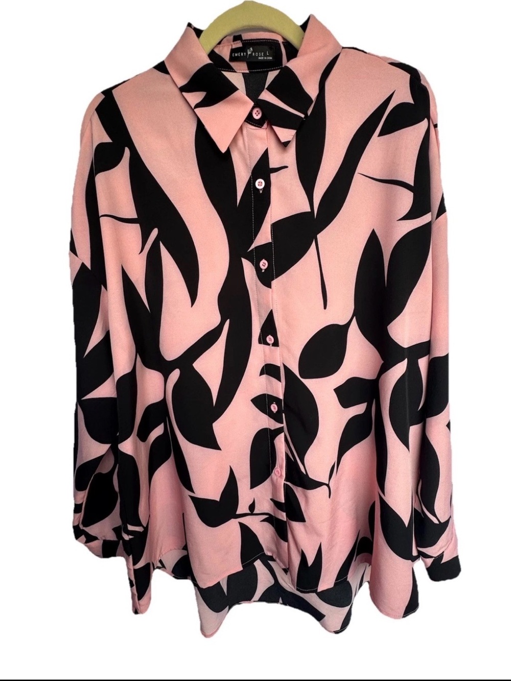 Emery Rose Pink and Black Abstract Print Button-Up Blouse Shirt